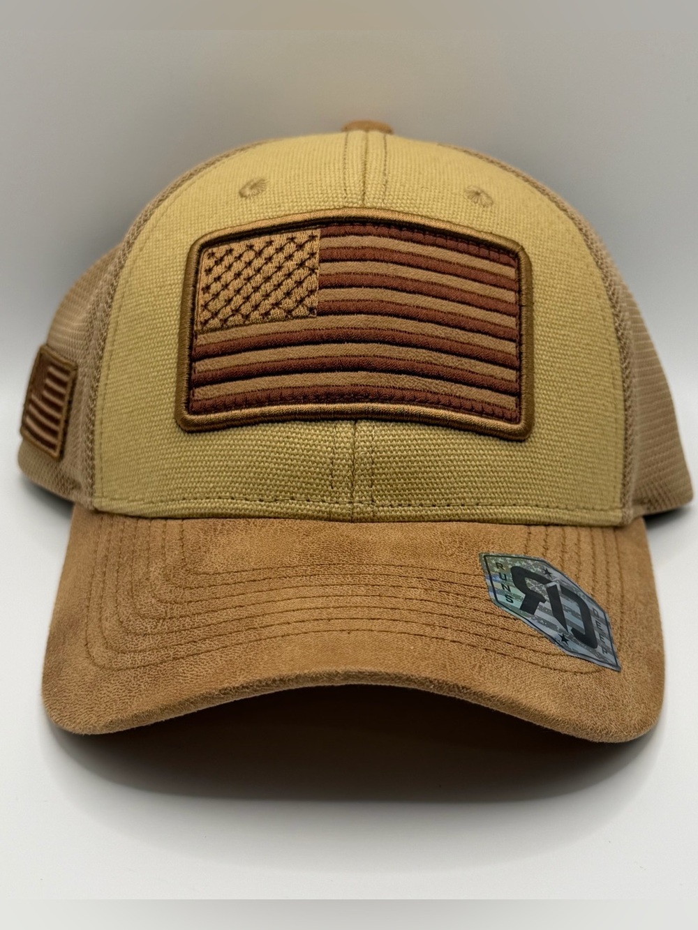 Runs Deep Tactical American Flag Snapback Tan/Light Brown Mesh Back Cap